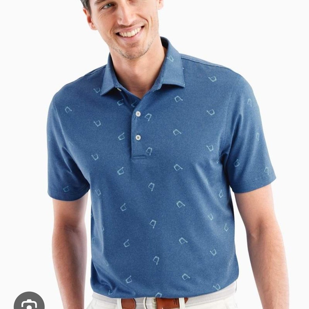 johnnie-o Mens Blue Golf Polo Shirt XL Watermark Country Club Drink Tumbler Fun